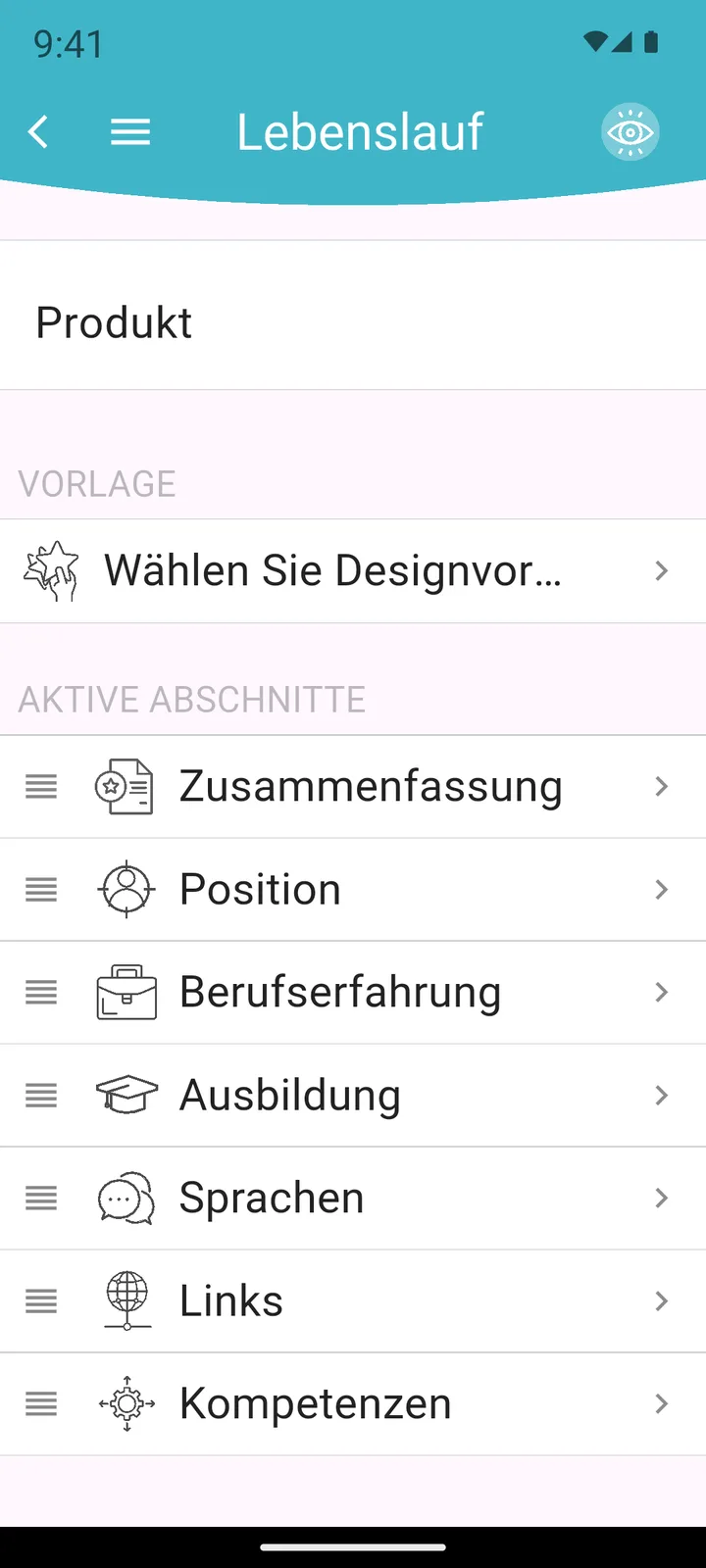 Abschnitte des Lebenslaufs neu anordnen