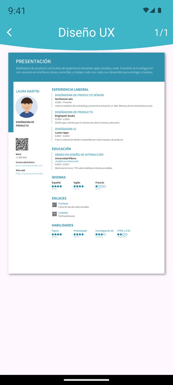 Vista previa del PDF con foto y código QR