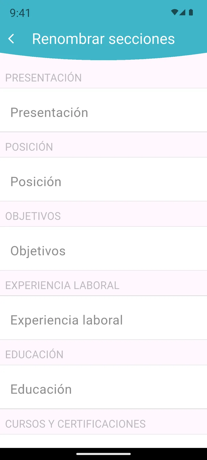 Renombrando las secciones del currículum