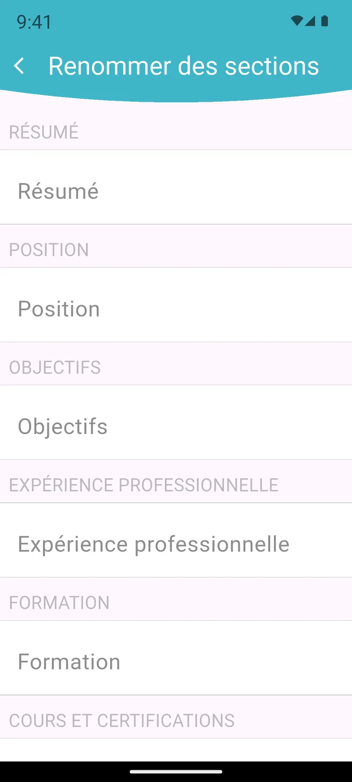 Renommer les sections du CV