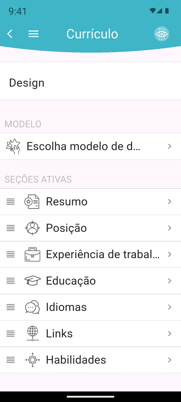 Reordenando as seções do currículo