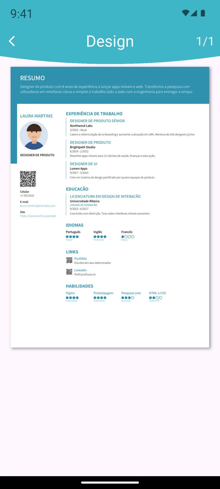 Pré-visualização do PDF com foto e QR code