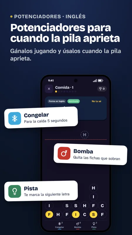 Potenciadores: congelar, bomba y pista