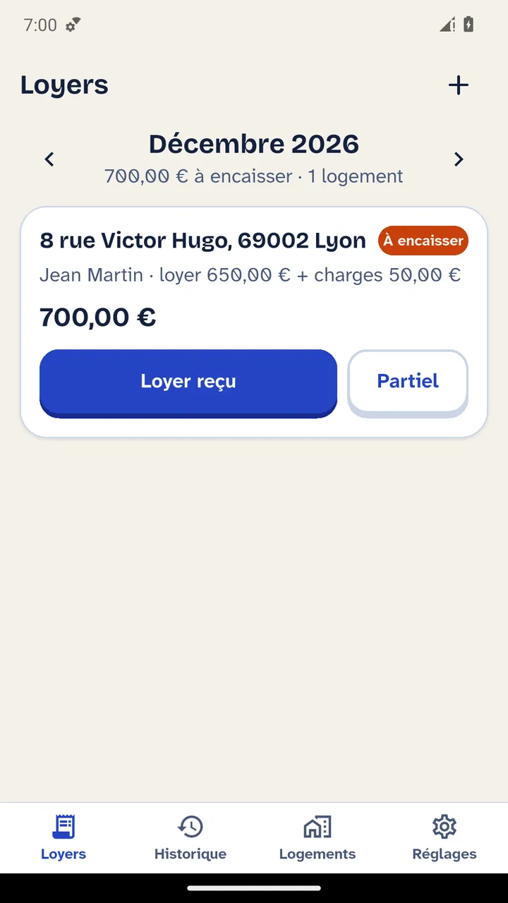 Liste des loyers du mois