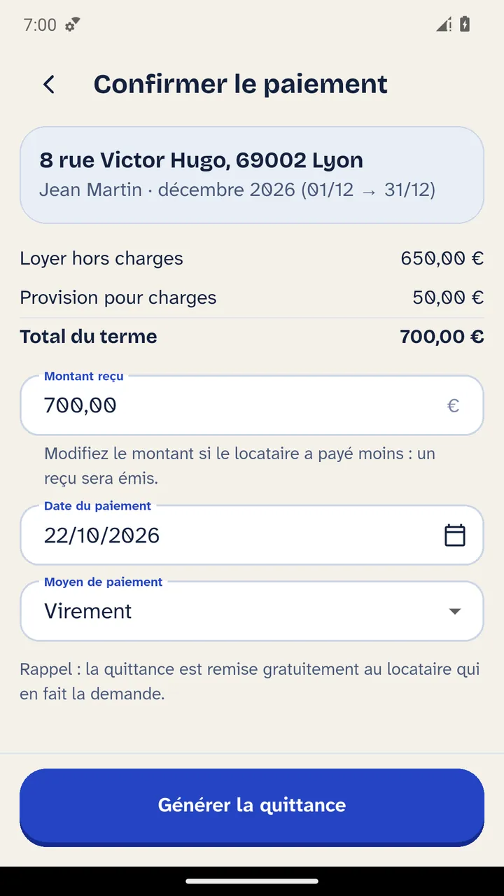 Confirmation du paiement