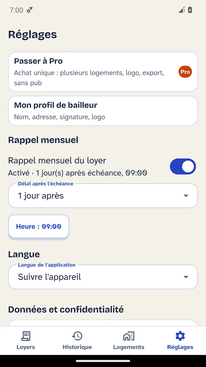 Réglages